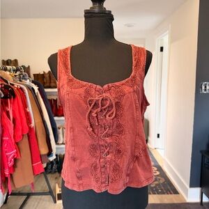 Idyllwind Lace-Up Terracotta Tank